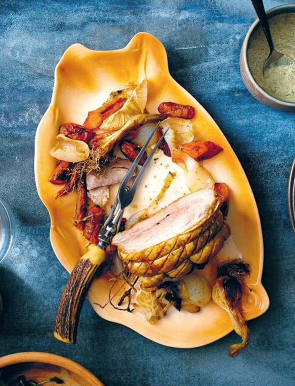 Roast pork, carrot chutney & sunflower cream