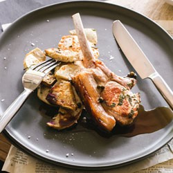 Roast pork chops with Madeira and green peppercorn sauce