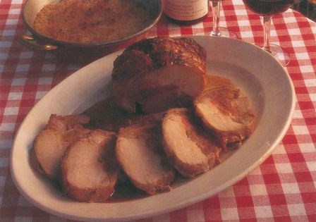 Roast pork loin stuffed with apricots