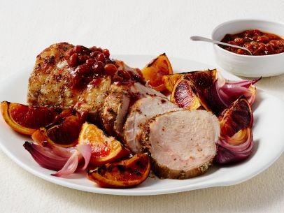 Roast pork loin with blood orange mostarda