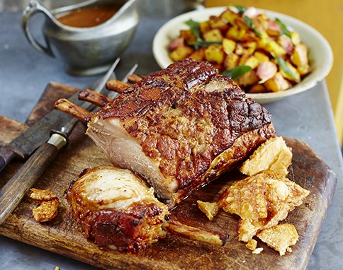 Roast pork loin with Bombay-style potatoes