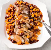 Roast pork loin with dried fruit