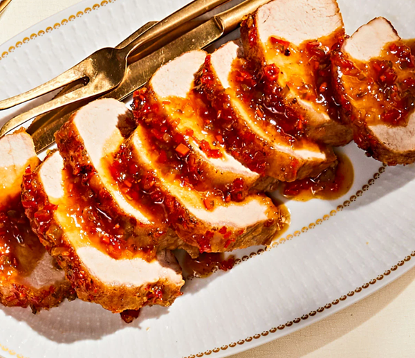 Roast pork loin with pepper jelly glaze