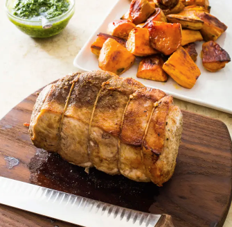 Roast pork loin with sweet potatoes