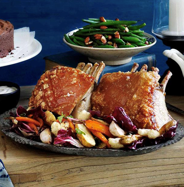 Roast pork neck, sweet and sour sauce, vegetable salad