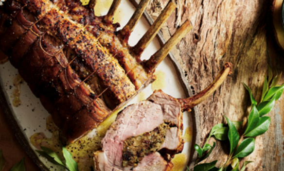 Roast pork rack with lemon myrtle and cranberry stuffing