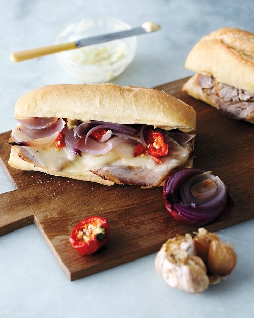 Roast pork sandwiches with garlic mayo