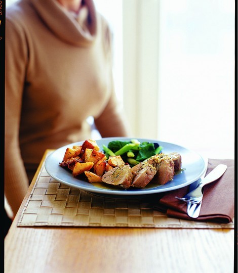 Roast pork stuffed with orange and thyme