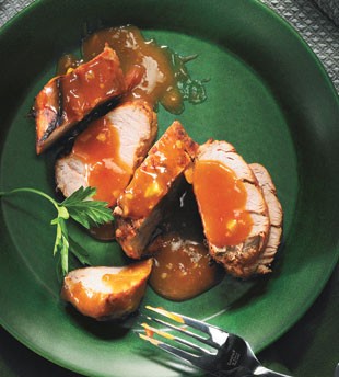 Roast pork tenderloin with apricot-miso glaze