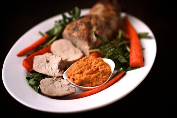 Roast pork tenderloin with carrot romesco