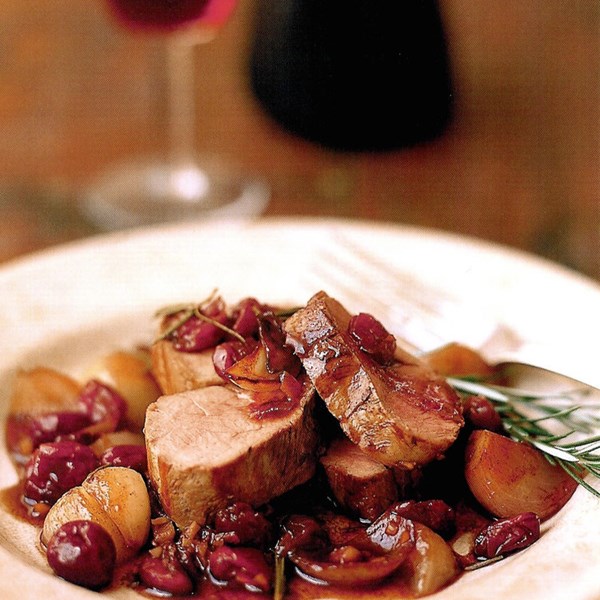Roast pork tenderloin with dried cherries and rosemary