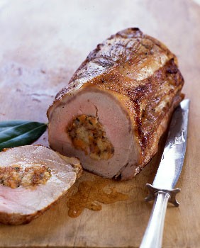 Roast pork with apricot and shallot stuffing