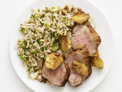 Roast pork with farro salad