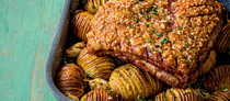 Roast pork with Hasselback potatoes