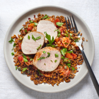 Roast pork with leek caponata