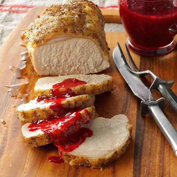 Roast pork with raspberry sauce