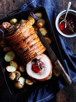 Roast pork with rhubarb and rosemary jelly