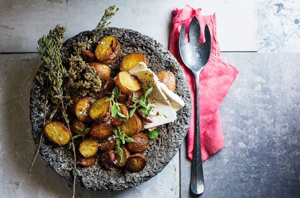 Roast potatoes with oregano and feta