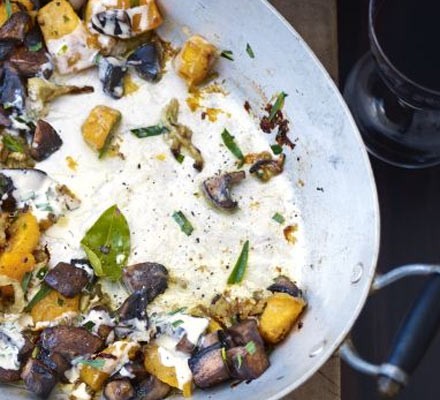 Roast pumpkin and fennel with mushrooms
