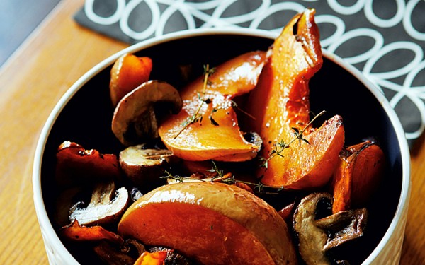 Roast pumpkin and mushrooms with thyme