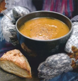Roast pumpkin and sage soup with Parmesan paprika scones