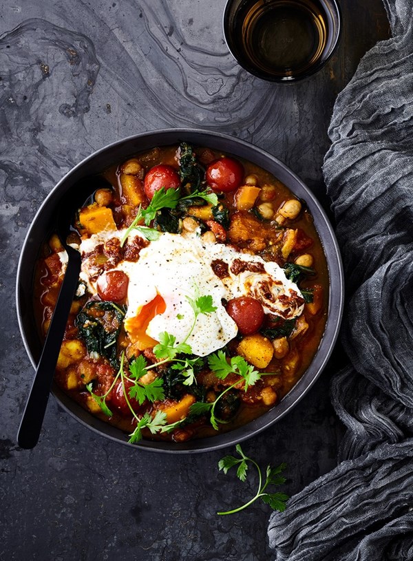Roast pumpkin, Berber spiced tomato and chickpea soup