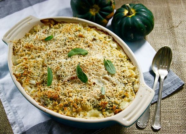 Roast pumpkin, blue cheese and sage baked macaroni