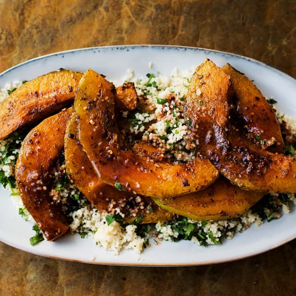 Roast pumpkin, coriander couscous and date dressing