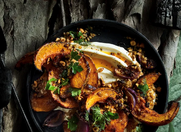 Roast pumpkin, labneh and hazelnuts
