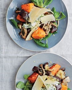 Roast pumpkin, steamed aubergine, shimeji and shiitake, herbed mascarpone and Parmesan