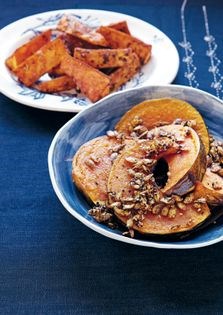Roast pumpkin wedges with spiced pumpkin seeds