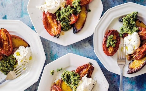 Roast pumpkin with burrata and hazelnut pesto