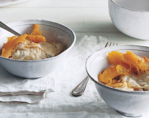 Roast pumpkin with cheese "fondue"