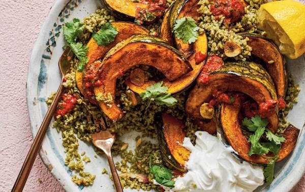 Roast pumpkin with freekeh and shatta
