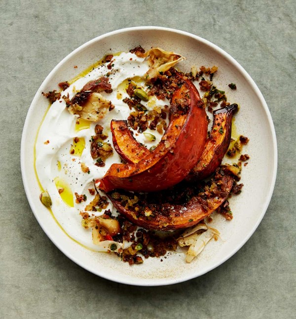 Roast pumpkin with pistachio gremolata