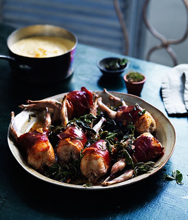 Roast quail with polenta