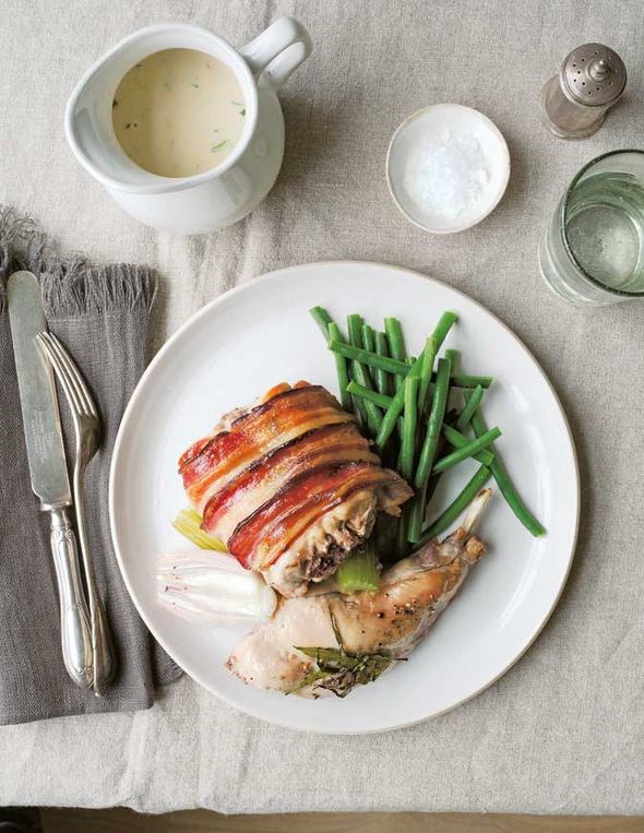 Roast rabbit with pancetta
