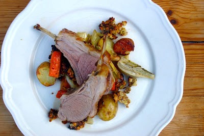 Roast rack of lamb with a honey, rosemary, garlic and granola crust