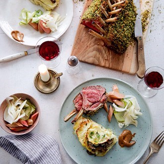 Roast rack of lamb with a rye, herb & spice crust