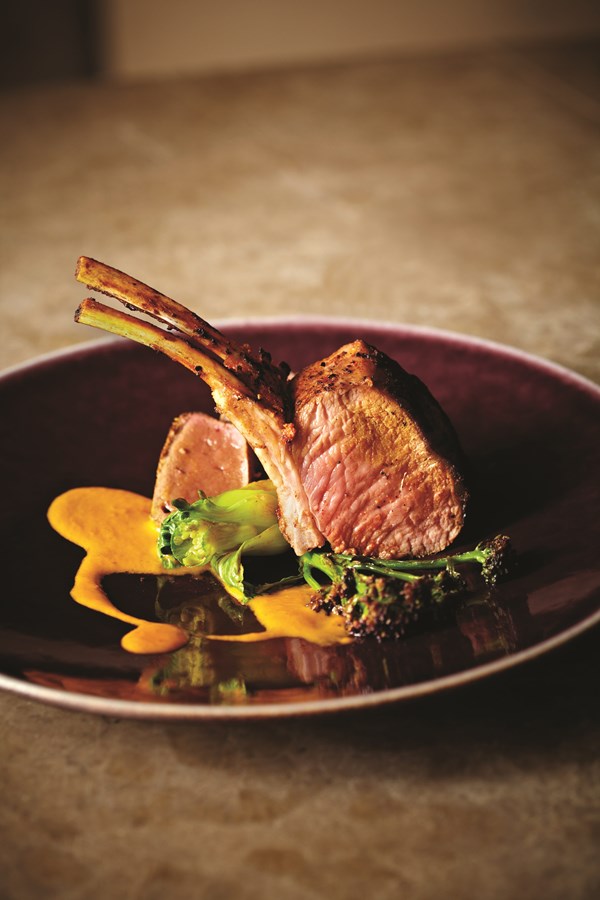 Roast rack of lamb with saffron sauce