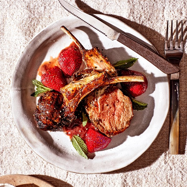 Roast rack of lamb with strawberry pan sauce [Ismail Samad]
