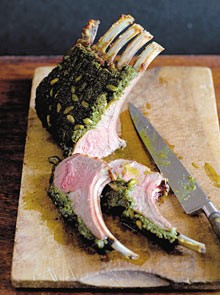 Roast racks of lamb with pistachios