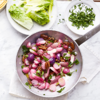 Roast radishes with pecans and garlic butter