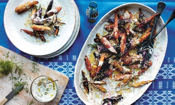 Roast rainbow carrots with herbed yogurt