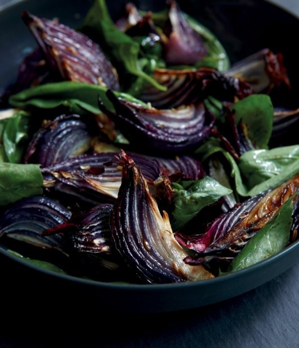 Roast red onions with basil