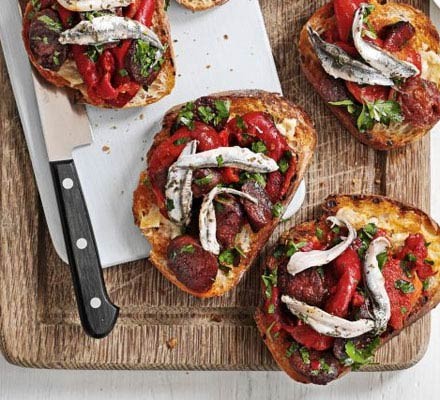 Roast red pepper, chorizo and garlic toasts