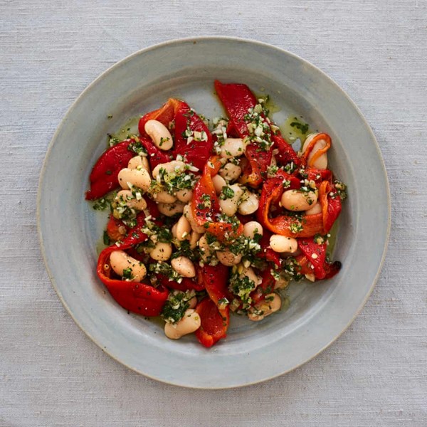 Roast red pepper, preserved lemon and butter beans 