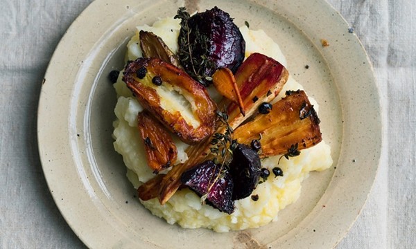 Roast roots and potato and apple mash