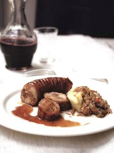 Roast saddle of rabbit with shoulder and leg cottage pie
