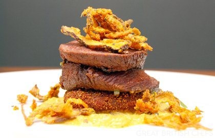 Roast saddle of red deer with pickling sauce